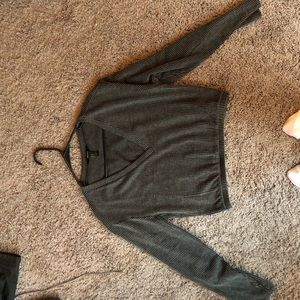 Grey cord, crop v-neck sweater